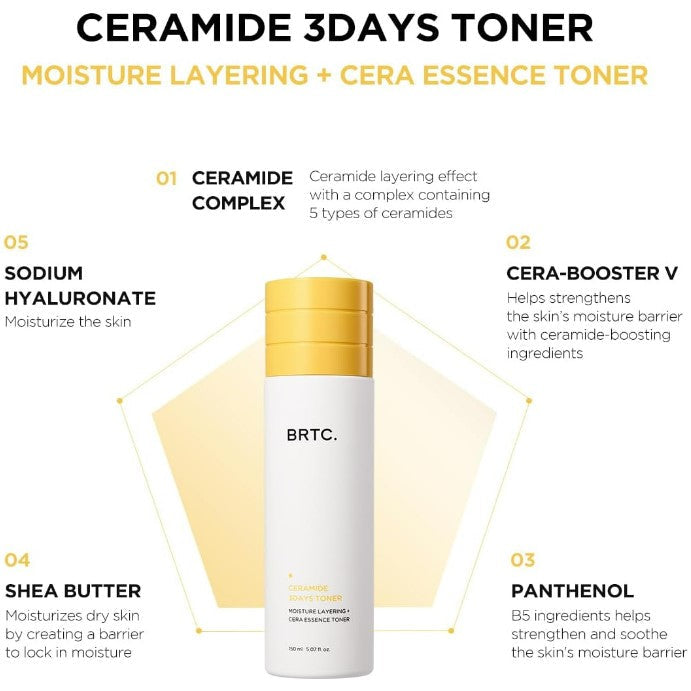 BRTC Ceramide 3 Days Toner | Moisture Solution | Essence Toner | for Dry & Dull Skin - AMI Cosmetic